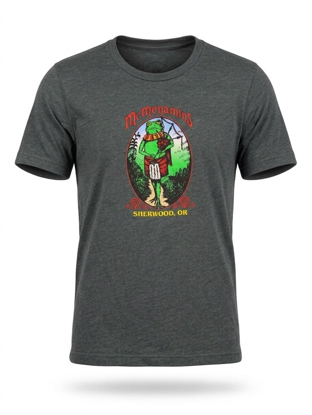 McMenamins Sherwood Oregon Bagpipe Frog Graphic T Shirt Unisex S Heather Green